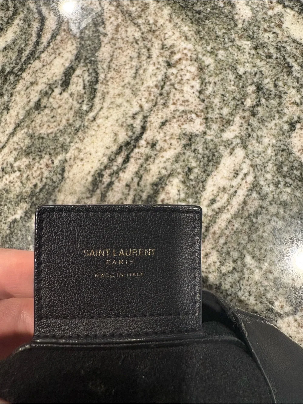 Saint Laurent Black Leather Tote with Detachable Pouch and Gold Hardware